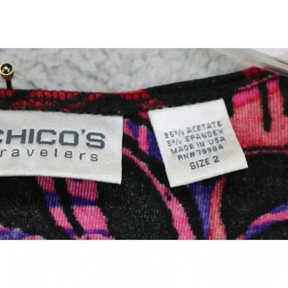 Chico's Travelers Tropic Jewel Roland Wrap Top-Size 2-Belted - Picture 3 of 8